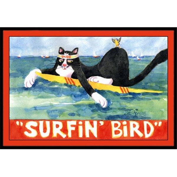 Carolines Treasures 6051MAT Black and white Cat Surfin Bird Indoor Or Outdoor Mat - 18 x 27 in. 6051MAT - main